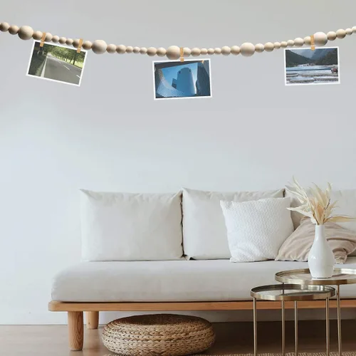 Vista 5 de 2 piezas de guirnalda de cuentas de madera navideña de 86 pulgadas, guirnalda de madera creativa para decoración del día de San Valentín, decoración