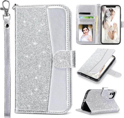 Vista 10 de ULAK - Funda tipo cartera compatible con iPhone 11 para mujer, diseño de flor [RFID Blocking] Premium PU Leather Folio Flip Cover with Card