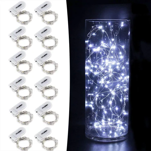 Vista 9 de Tira de luces led rutilantes con 20 luces de hadas led micro Cylapex, en cable de cobre revestido de plata de 3.3 pies, funciona con dos