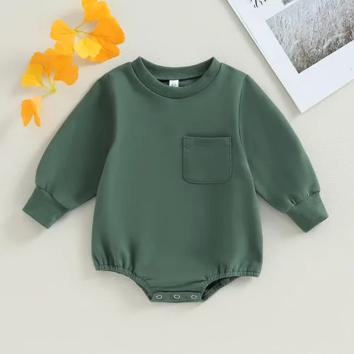Vista 2 de Ehfomius Mameluco de manga larga para bebé niño y niña, con bolsillo, ropa de otoño e invierno