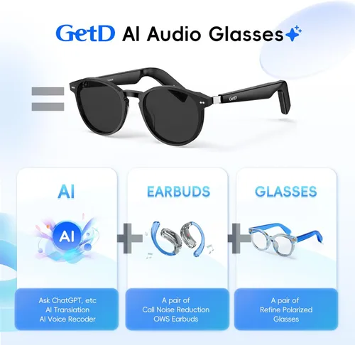 Vista 2 de GetD Lentes de acetato inteligentes AI 2026, gafas de sol Bluetooth con ChatGPT y traductor en tiempo real de 145 idiomas, lente polarizada