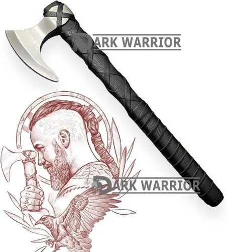 Vista 3 de [GUERRERO OSCURO] Ragnar Lothbrok Hacha vikinga Hacha vikinga de acero al carbono forjado a mano Hacha de camping Hacha Berserker Hacha, hacha