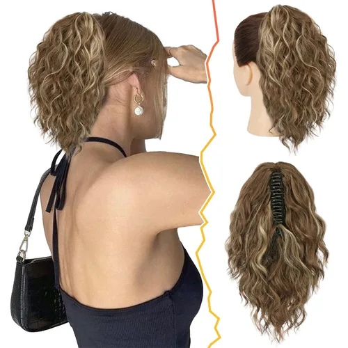 Vista 16 de BARSDAR Extensión de cola de caballo corta para mujer, extensiones de cabello sintético suave con clip de garra de 12 pulgadas, extensiones de cola