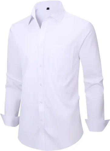 Vista 86 de corfty Camisa de vestir de manga larga para hombre, ajuste regular, elástica, sin arrugas, casual, con botones