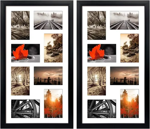 Vista 7 de QUTREY Juego de 2 marcos de fotos de collage negro de 4 x 6, 8 aberturas enmarañadas para fotos de 4 x 6 para mostrar 16 fotos múltiples para pared