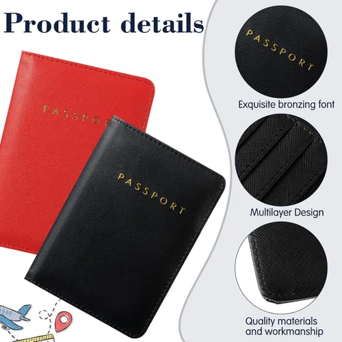 Vista 3 de 2 piezas de funda de pasaporte para viaje, impermeable, de cuero, cartera, libro de viaje, artículos esenciales para crucero para mujeres y hombres