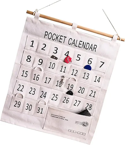 Vista 7 de Bolsillo mensual con calendario mensual, práctico calendario para teléfonos, bolsillo de algodón y lino, bolsillo para el aula con calendario