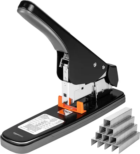 Vista 10 de Amazon Basics Engrapadora resistente, 90 hojas de alta capacidad, engrapadora de oficina grande con 1000 grapas, color negro
