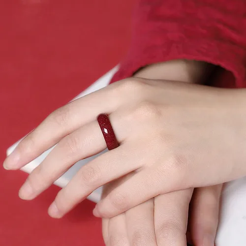 Vista 5 de Uarein FengShui - Anillos de cinabrio para mujeres y hombres, anillos de la suerte de Feng Shui, anillos de cinabrio rojo, anillos de Feng Shui