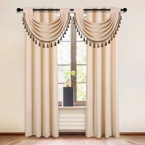 Vista 8 de ELKCA Cenefa Swag de Cascada de Chenilla Gruesa Beige para Sala de Estar Cortinas de Cenefa Pequeñas para Cocina, Paquete de 1