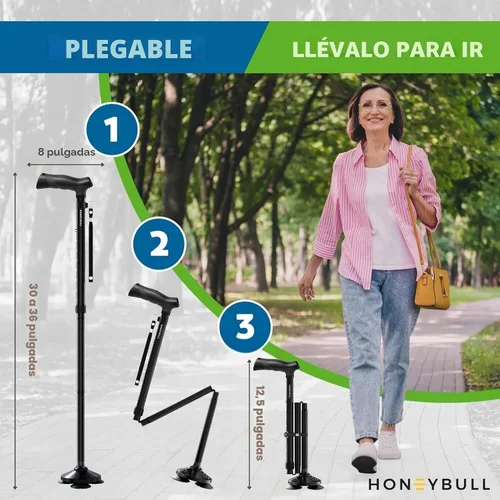 Vista 6 de HONEYBULL Bastón plegable para hombres y mujeres, plegable, ajustable, resistente, de pie, todo terreno, plegable para personas mayores y adultos