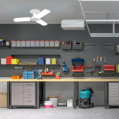 Vista 4 de Feit Electric Panel de luz LED con sensor de movimiento, equivalente a 300 W, panel ajustable de 90°, base estándar E26, CRI 80, 4000 lúmenes