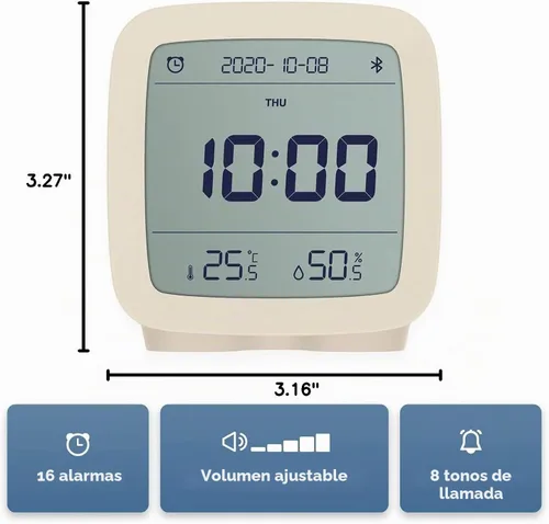Vista 6 de qingping Reloj despertador digital Bluetooth inteligente con múltiples alarmas, funciona con pilas, pequeño reloj despertador con pantalla de Beige