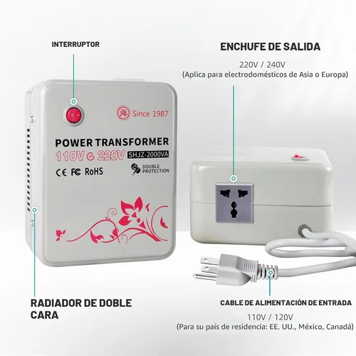 Vista 4 de Convertidor de voltaje de 2000 vatios Transformador de 110 V a 220 V Adaptador de transformador para uso en los Estados Unidos
