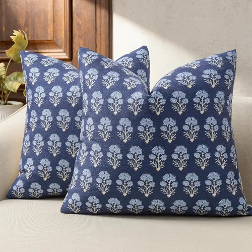 Vista 11 de Juego de 2 fundas de almohada florales de 20 x 20 pulgadas, fundas de almohada con diseño botánico campestre para sofá, cama, sala de estar, fundas