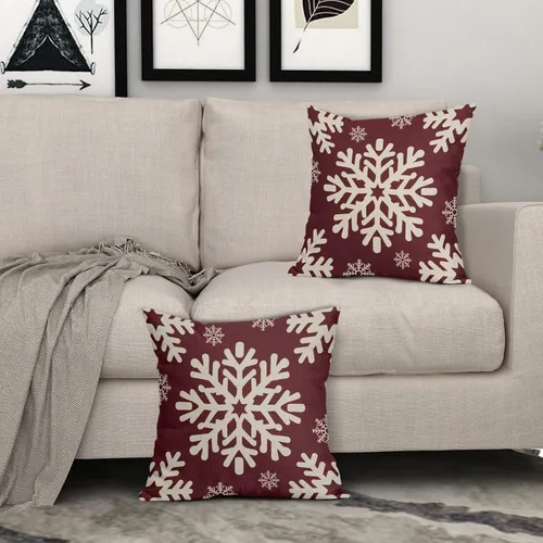 Vista 115 de Fundas de almohada decorativas de Navidad negras 40x40 cm con copos de nieve blancos de Navidad, juego de 2, temática rústica de invierno