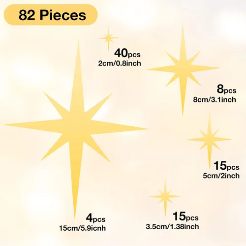 Vista 2 de Zonon - 82 piezas de calcomanías de espejo para pared, calcomanías de estrella decorativas, removibles, 3D, espejo acrílico, calcomanía de estrella