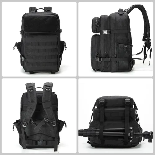 Vista 5 de gracedon Mochila Táctica Militar para Hombres y Mujeres, Mochila de Campamento del Ejército, Mochila de Asalto de 45L para Viajes, Senderismo (Negro)