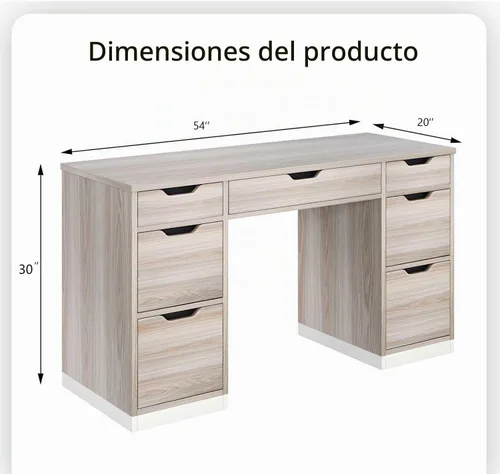 Vista 2 de MaverickFurni - Escritorio de computadora con cajones de almacenamiento, escritorio ejecutivo de 54 pulgadas con 7 cajones para dormitorio
