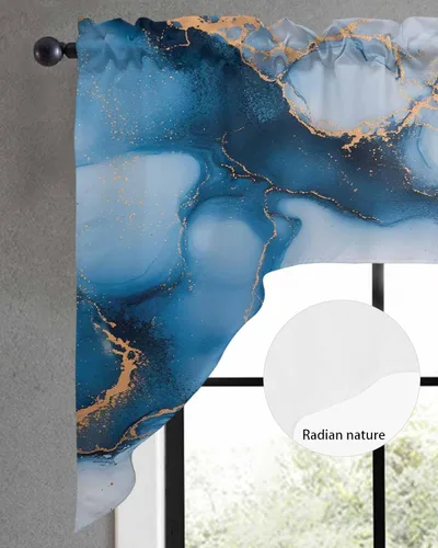 Vista 3 de Cortinas de cocina con cenefa de mármol azul y gris, cenefa con bolsillo para barra, paneles de cortina para dormitorio, sala de estar, baño