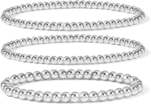 Vista 7 de Elegance 11 diseños - Pulseras de cuentas con bolas chapadas en oro de 14 quilates, elásticas y extensibles, pulseras con cuentas de oro para mujer