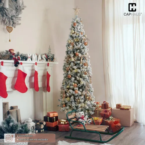 Vista 7 de Fencer Wire 4.5 pies Árbol de Navidad artificial preiluminado con nieve en copos, tipo lápiz, con 398 puntas de ramas con bisagras preestablecidas