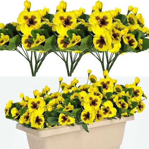 Vista 9 de Flores falsas pansy, flores silvestres pequeñas, margaritas de plástico sintético moradas para el hogar, boda, cocina, jardín, centros de mesa