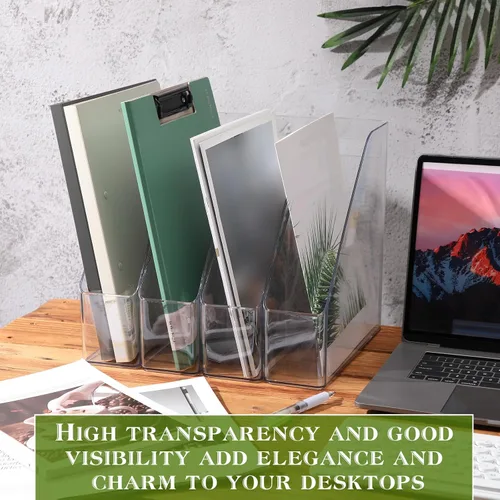 Vista 5 de 6 piezas de acrílico transparente para archivadores de revistas, organizador de escritorio de plástico con asa, estante vertical para revistas