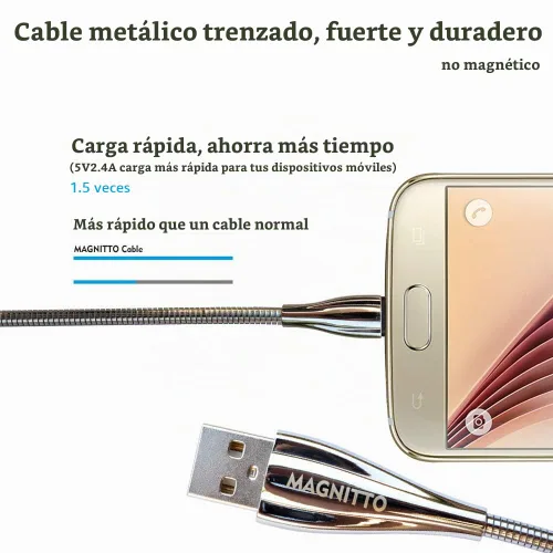 Vista 4 de Cable USB tipo C, cable trenzado de metal de 6 pies, paquete de 2 unidades, cargador rápido tipo C duradero USB-A a USB-C cable de carga