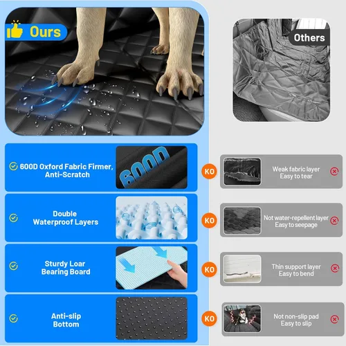 Vista 3 de Funda de Asiento de Coche para Perro para Asiento Trasero con Fondo Rígido, Extensor de Asiento Trasero Impermeable para Perros, Hamaca para Perros