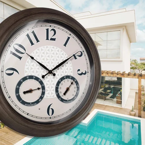 Vista 6 de Presentime & Co. Reloj iluminado para exteriores de 18 pulgadas, resistente al agua, reloj de pared grande iluminado con termómetro e higrómetro
