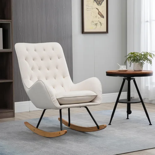 Vista 2 de HOMCOM Mecedora de tela, silla decorativa Mid-Century Wingback