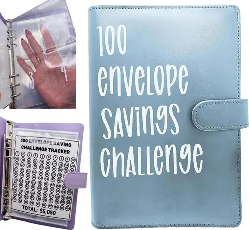 Vista 13 de Carpeta de desafío de 100 sobres – Libro de desafíos de ahorro 2023 con sobres, carpeta de 100 sobres, planificador de desafío de ahorro de dinero