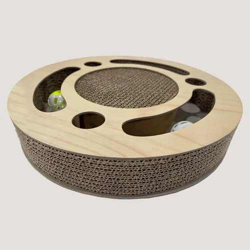 Vista 3 de Forma redonda juego abierto juego de madera CAT Scratcher