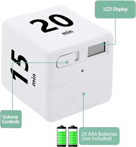 Vista 2 de Temporizador de cubo, gestión del tiempo y ajustes de cuenta regresiva con sensor de gravedad, temporizador abatible para estudiar, cocinar, leer