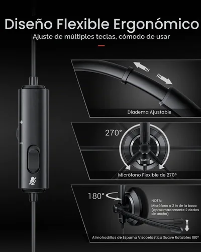 Vista 3 de awatrue - Auriculares con cable con micrófono para PC y portátil - Auriculares de 3,5 mm con cancelación de ruido y micrófono para Boom Skype