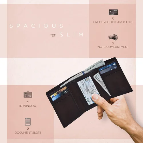 Vista 3 de ESTALON Slim RFID Wallets for Men - Genuine Leather Front Pocket Trifold Wallet