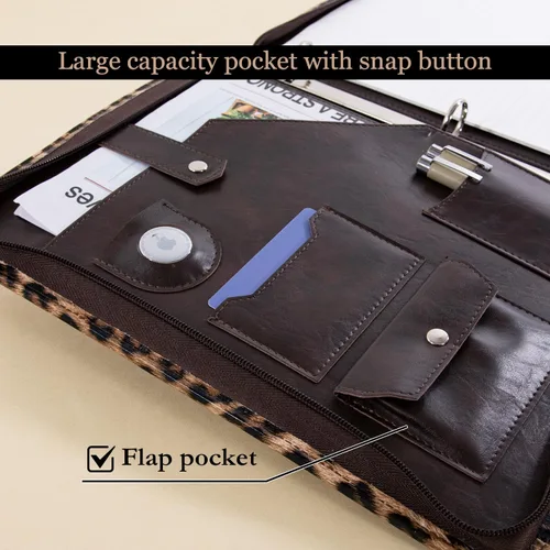 Vista 7 de Calfinder Carpeta de cuero vegano con 3 anillas, soporte para bloc de notas de cuero con cremallera, organizador de cartera de negocios, regalo