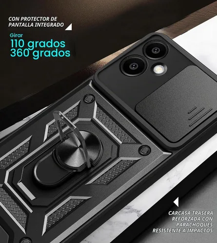 Vista 7 de Funda para Samsung Galaxy A06-4G con [2 unidades] Protector de pantalla de vidrio templado, para Galaxy A06 resistente [grado militar], con soporte