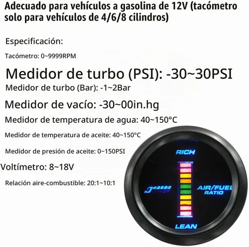 Vista 3 de AUCELI - Medidor de relación aire/combustible digital para coche, kit de medidor universal, 2" 52mm y pantalla LED azul