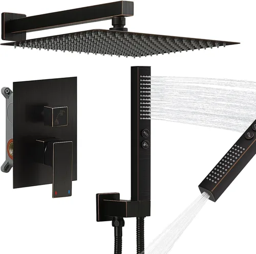 Vista 13 de RUMOSE Juego de grifo de ducha para baño, cabezal de ducha de lluvia con Negro