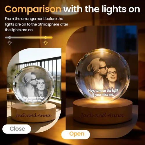 Vista 2 de Bola de fotos de cristal 3D personalizada, regalo de imagen grabado con láser, recuerdo conmemorativo único y luz nocturna LED romántica para mamá