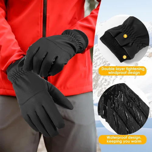Vista 4 de Guantes de esquí de invierno para hombres y mujeres, impermeables, térmicos, ligeros para pantalla táctil, con agarre antideslizante para ciclismo