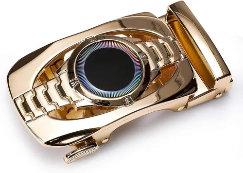 Vista 2 de Barry.Wang Cinturón de trinquete para hombre con hebilla automática sólida, correa de cuero genuino de 1.378in de ancho ajustable