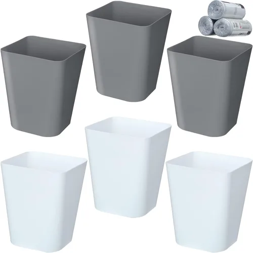 Vista 8 de Eccliy - Paquete de 6 botes de basura de plástico con 3 rollos de bolsas de basura, contenedor de basura pequeño, contenedor de basura para baño