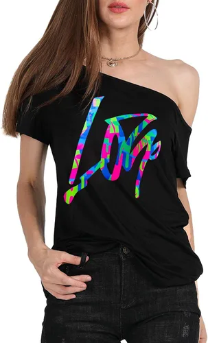 Vista 8 de MAGICMK - Camiseta casual para mujer, con estampado de labios y hombro descubierto, talla extragrande