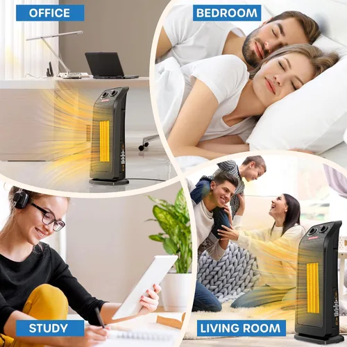 Vista 7 de ECOWELL Calentador de Espacio para Uso en Interiores, Calentador Eléctrico de Cerámica de Calentamiento Rápido de 1500W con Termostato, Calentador