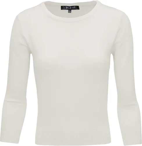 Vista 21 de YEMAK suéter de punto casual básico ligero con cuello redondo y manga 3/4 para mujer A.mk3636 - Negro