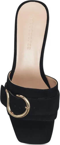 Vista 4 de Aerosoles Sandalias Evvie Slide para mujer, gamuza negra, 5, Gamuza negra
