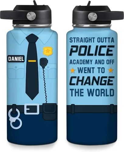 Vista 15 de Hyturtle Botella de Agua Personalizada de Policía - Botella de Acero Inoxidable Aislada con Tapa a Prueba de Fugas 18 oz, 32 oz - Regalo de Bandera